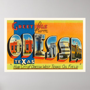 Odessa Texas TX Old Vintage resor Souvenir Poster