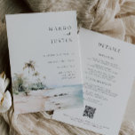 Ödestination Wedding Inbjudningar<br><div class="desc">Tropical Island Watercolor Scene,  bröllopsinbjudan. Allt-i-ett-bröllopsinbjudan,  bröllop-informationsmall på baksidan med QR-kod för OSA och webbplatsinformation.</div>