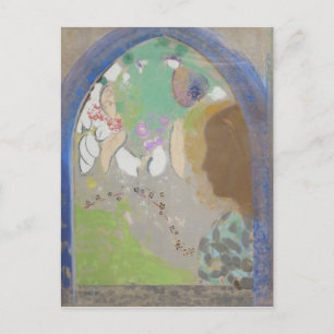 Odilon Redon art, en kvinnas profil i ett fönster Vykort