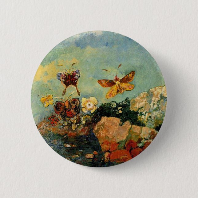 Odilon Redon - Butterflies, målning av berömd, Knapp (Framsida)