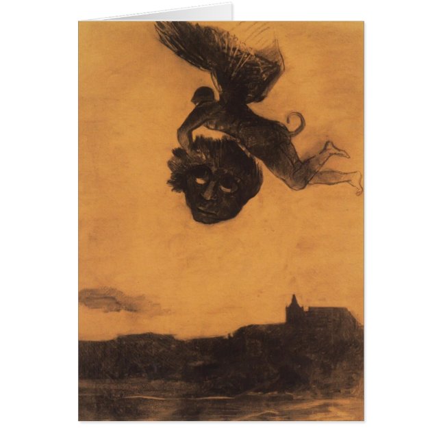 Odilon Redon- djävulen tar ett huvud i luften Hälsningskort (Framsidan)