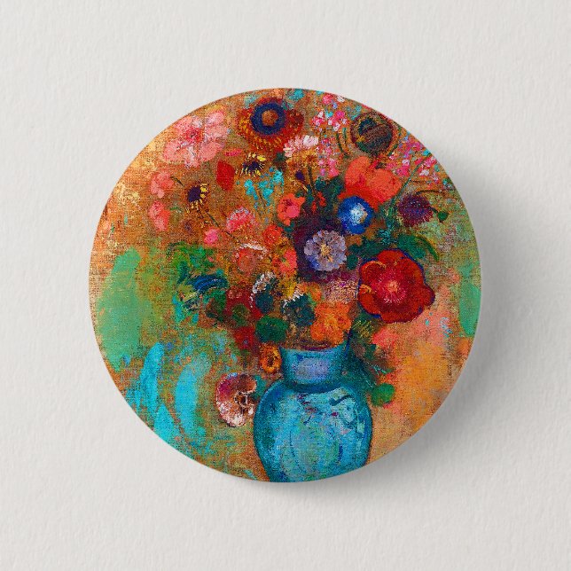 Odilon Redon Flower Bouquet i Blue Vas Knapp (Framsida)