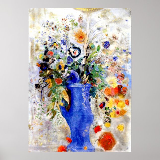 Odilon Redon - Large Bouquet i Pastel Blue Vas Poster (Framsidan)