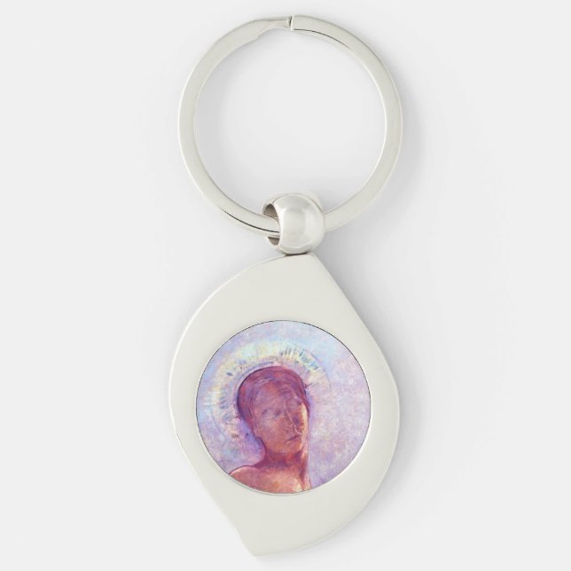 Odilon Redon, slutna ögon 1889 Swirl Silverfärgad Nyckelring (Framsidan)
