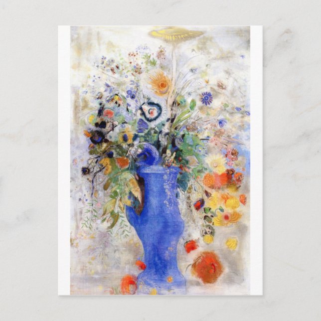 Odilon Redon - Stor Bouquet i Pastel Blue Vas Vykort (Framsida)