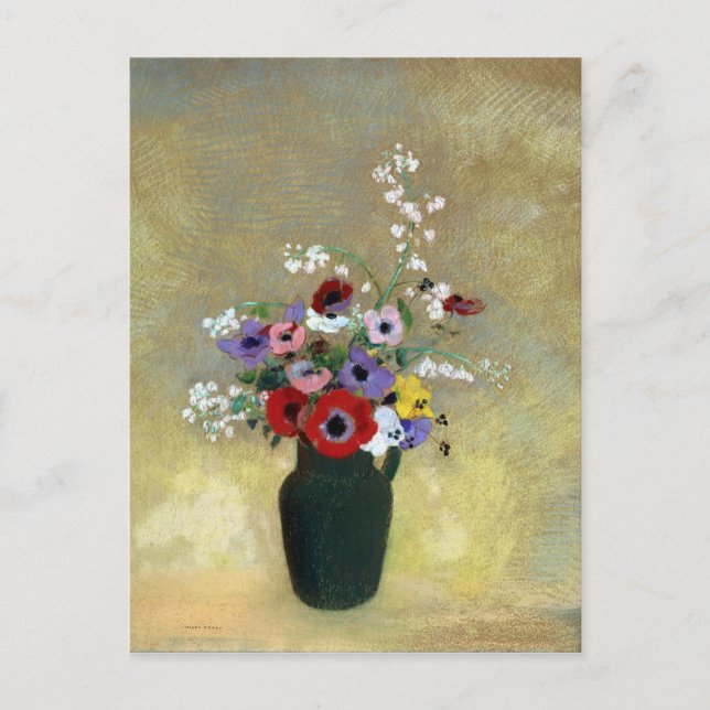 Odilon Redon Stor Grönt Vas med blandade blommor Vykort (Framsida)