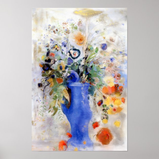 Odilon Redon - Stort bukett i pastellblå vas Poster (Framsidan)