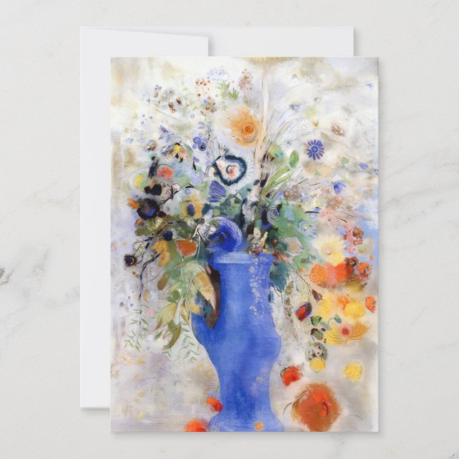 Odilon Redon - Stort bukett i pastellblå vas Tack Kort (Framsida)