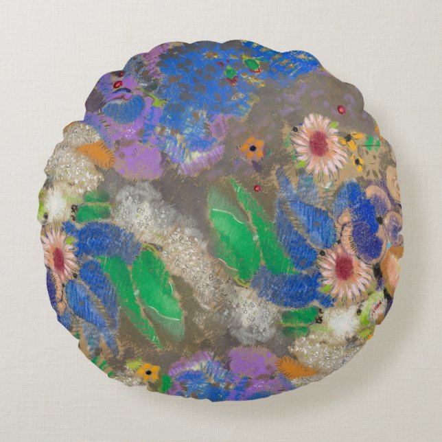 Odilon Redons abstrakt blomma bakgrund. Rund Kudde (Framsidan)