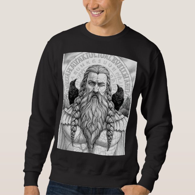 Odin Allfather Norse Mythology Sketch Art Hoodie Lång Ärmad Tröja (Framsida)