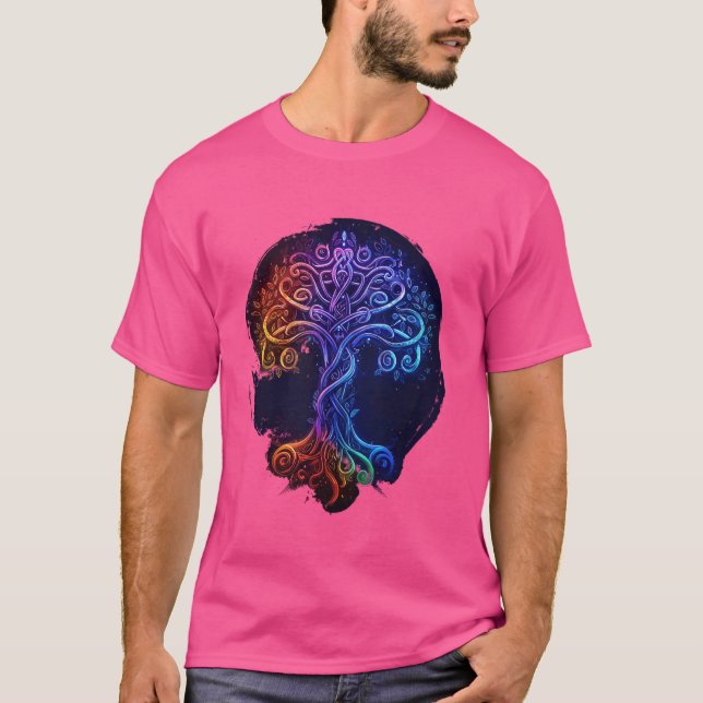 Odin färgad Livets Träd Viking Valhall Pagan  3 T Shirt (Framsida)