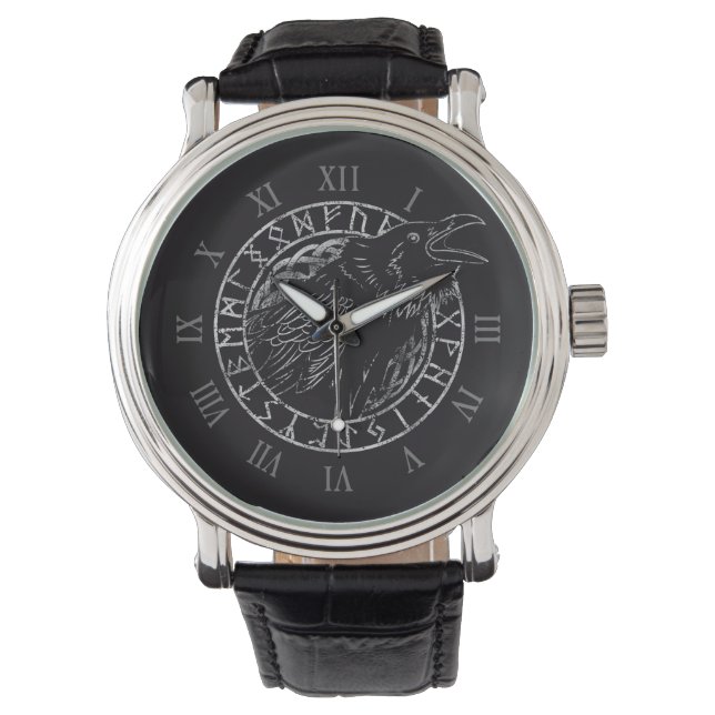Odin Korpar Huginn Muninn Viking Runisk Cirkel Armbandsur (Framsida)