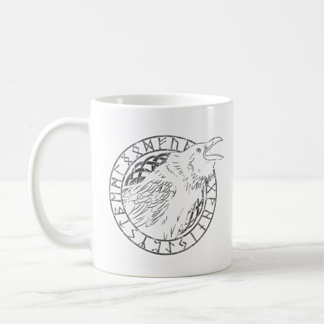 Odin Korpar Huginn Muninn Viking Runisk Cirkel Kaffemugg (Vänster)