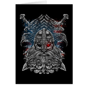Odin korpar och svärd Vikingmytologi USA flagga Hälsningskort