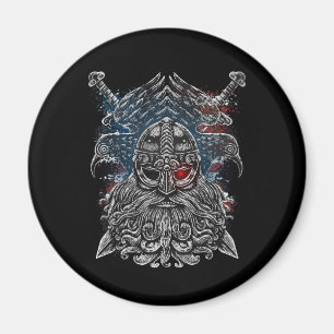 Odin korpar och svärd Vikingmytologi USA flagga Magnet
