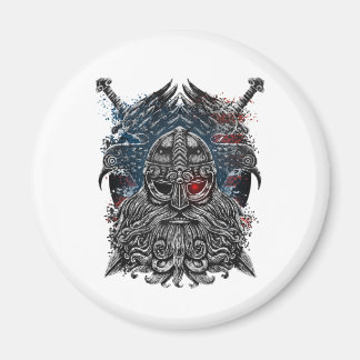 Odin korpar och svärd Vikingmytologi USA flagga Magnet