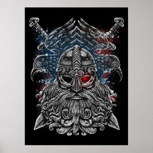 Odin korpar och svärd Vikingmytologi USA flagga Poster