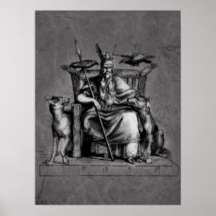 Odin korpar på sin stentron nordisk mytologi poster