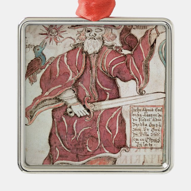 Odin med hans två kråkor, Hugin och Munin Julgransprydnad Metall (Framsidan)