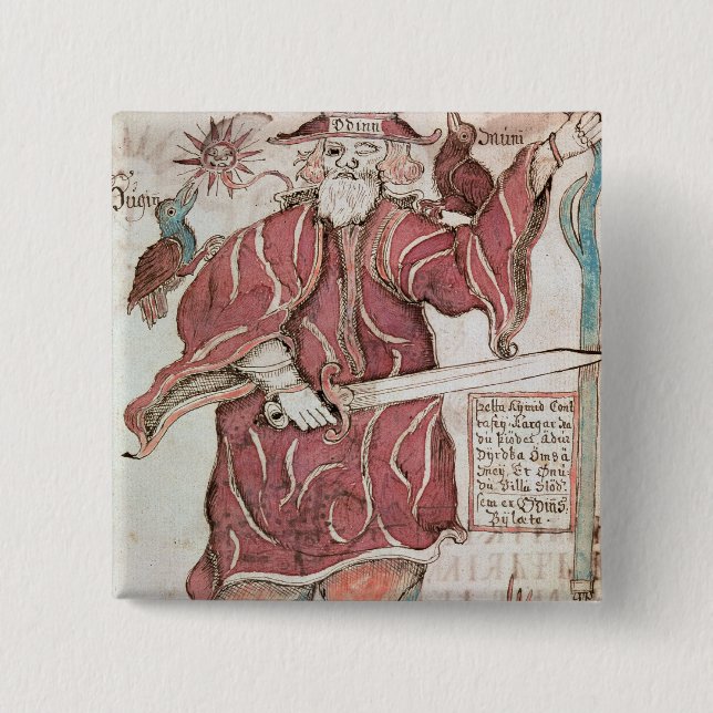 Odin med hans två kråkor, Hugin och Munin Knapp (Framsida)