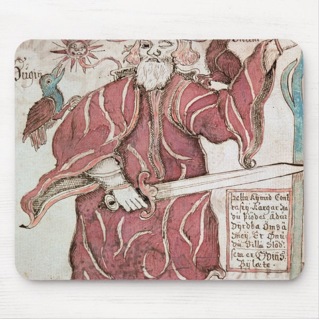 Odin med hans två kråkor, Hugin och Munin Musmatta (Framsidan)