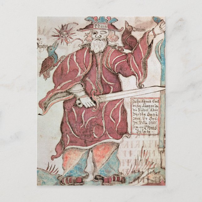Odin med hans två kråkor, Hugin och Munin Vykort (Framsida)