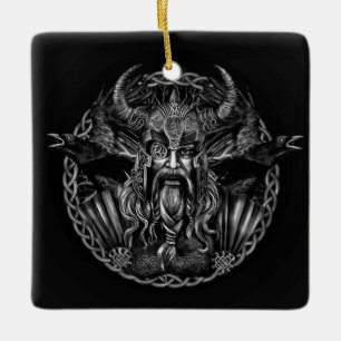 Odin och hans ravens Huginn och Muninn Julgransprydnad Keramik