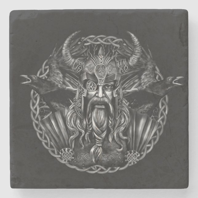 Odin och hans ravens Huginn och Muninn Stenunderlägg (Framsidan)