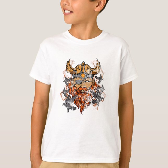 Odin och hans Ravens Norse Mythology Disted T Shirt (Framsida)