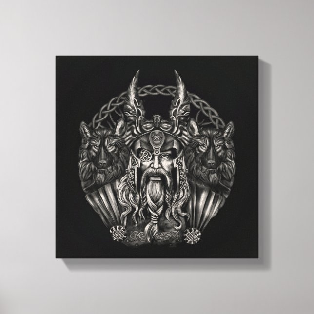 Odin och hans varger Geri och Freki Canvastryck (Framsida)