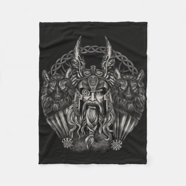 Odin och hans varger Geri och Freki Fleecefilt (Framsidan)