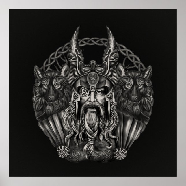 Odin och hans varger Geri och Freki Poster (Framsidan)