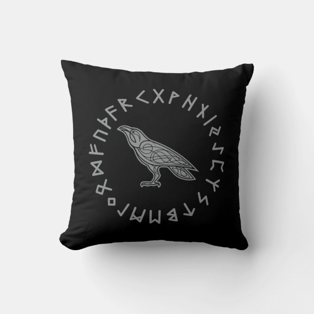 Odin Raven Kråka Viking Mythology runes runic Kudde (Framsida)