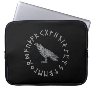 Odin Raven Kråka Viking Mythology runes runic Laptop Fodral