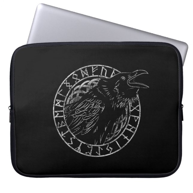 Odin Raven Kråka Viking Mythology runes runic Laptop Fodral (Framsidan)