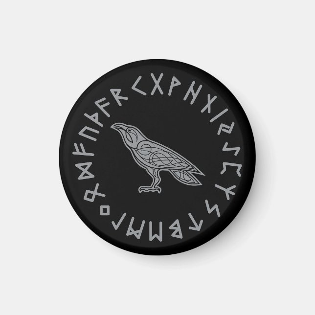 Odin Raven Kråka Viking Mythology runes runic Magnet (Framsidan)