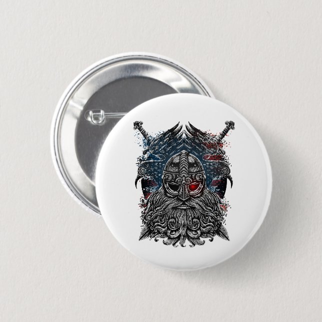 Odin ravens and swords Viking Mythology USA flagga Knapp (Framsida & baksida)