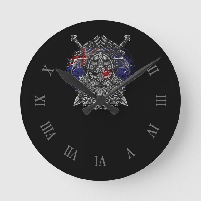 Odin ravens swords Viking Mythology Australia flag Rund Klocka (Framsida)