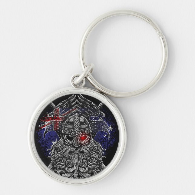 Odin ravens swords Viking Mythology Australia flag Rund Silverfärgad Nyckelring (Framsidan)