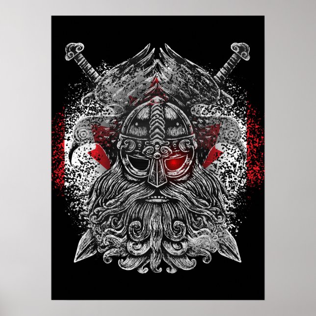 Odin ravens swords Viking Mythology Canada flagga Poster (Framsidan)