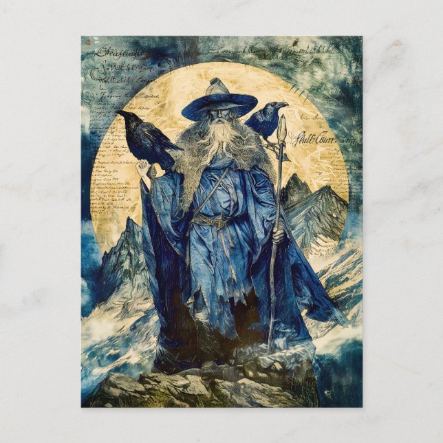 Odin the One Eyed med hans två Ravens Helg Vykort (Framsida)