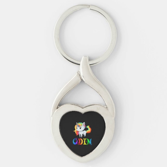 Odin Unicorn Twisted Heart Silverfärgad Nyckelring (Framsidan)