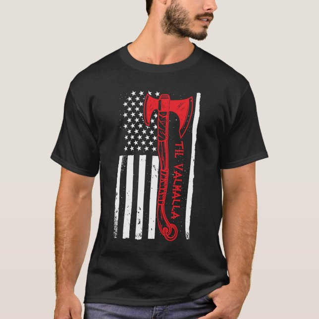 Odin Valhalla Viking Nordic mythology usa us flagg T Shirt (Framsida)