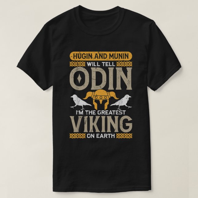 Odin Viking Helmet Hugin och Munin Nordic Mytholog T Shirt (Design framsida)