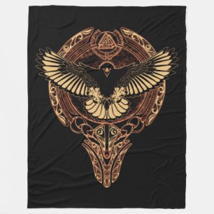 Odins Eagle Hawk och Valknut Fleece Blanket