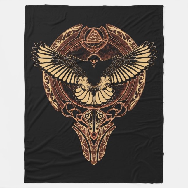 Odins Eagle Hawk och Valknut Fleece Blanket (Framsidan)