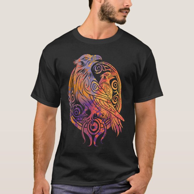 Odins Raven Norse Mythology Viking Birds Celtic Kn T Shirt (Framsida)