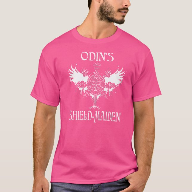 Odins Shield Maiden Lagherta Vegvisir Runic Circl T Shirt (Framsida)