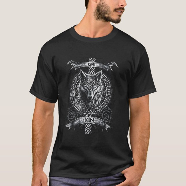 Odins Varg North Valhalla Norse Mythology T Shirt (Framsida)