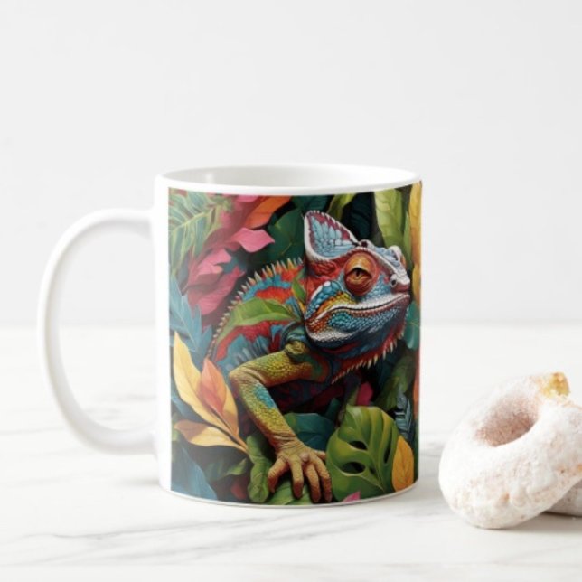 Ödla blad & Färg  Kaffemugg (Colourful Lizard Tropical Jungle Art mug available in 11 oz & 15 oz. Microwave and dishwasher safe. )